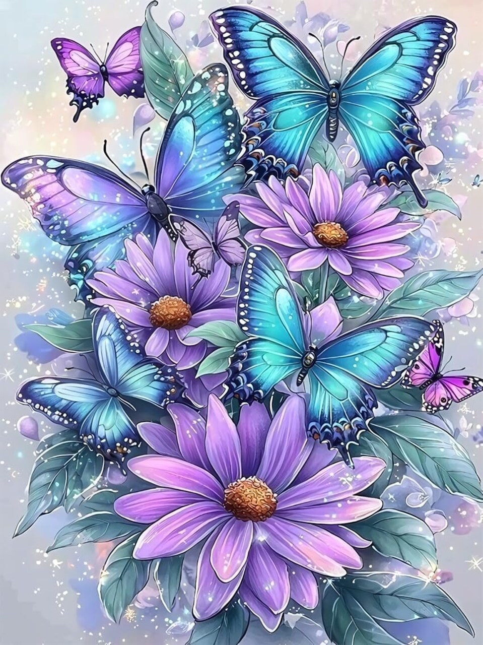 DIY Butterfly Diamond Art Kits for Adults Beginners,Easy Flowers 5D Round Drill Diamond Painting Kits on Canvas,Butterfly and Floral Gem Art Kits for Home Wall Decor 12X16 Inch.